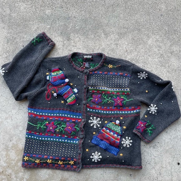 Vintage Designers Originals Studio Cardigan Christmas Sweater party Size XL - Picture 5 of 5